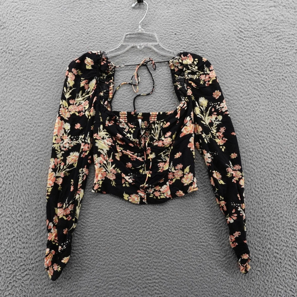 Free People Womens Hilary Floral‎ Ruched Tie Front Smocked Crop Top XS New